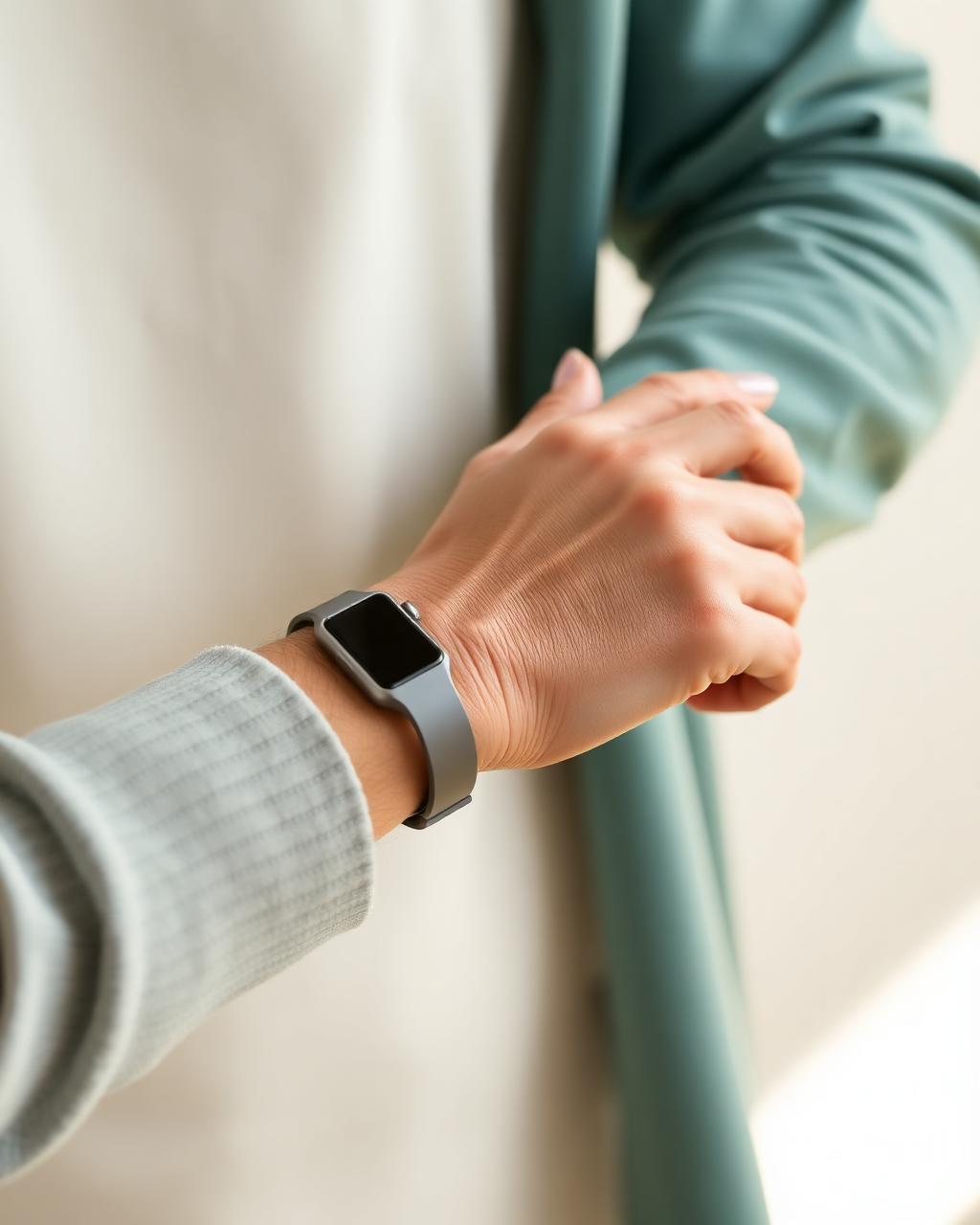 Close-up of a smartwatch on a wrist during a calm everyday moment